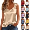 thumbnail image 1 of AKOEE Satin Tank Tops for Women with Metal O-ring Sleeveless Soft Dressy Casual V Neck Summer Blouses (2XL, Beige), 1 of 7