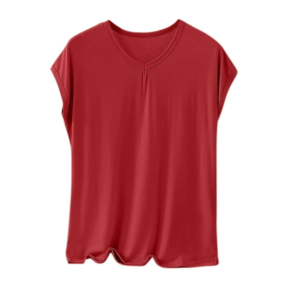 AKOEE Soft Sleep Shirts Cap Short Sleeve Plus Size Cotton Pajamas Tops for Women V Neck Casual Tshirts Loose (4XL, Wine)