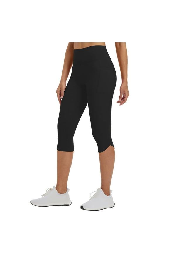 Spandex Capri Leggings Womens High Waist Slimming Stretchy Capris Yoga Workout Pants with Pockets Activewear (M, Black)