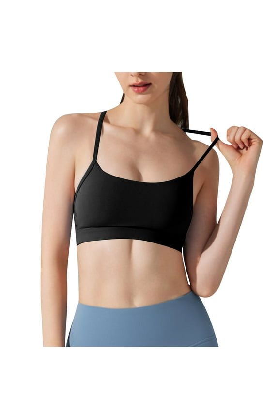 Spandex Sport Bra Women Padded Racerback Low Impact Spaghetti Thin Strap Workout Yoga Comfort Bra (M, Black)