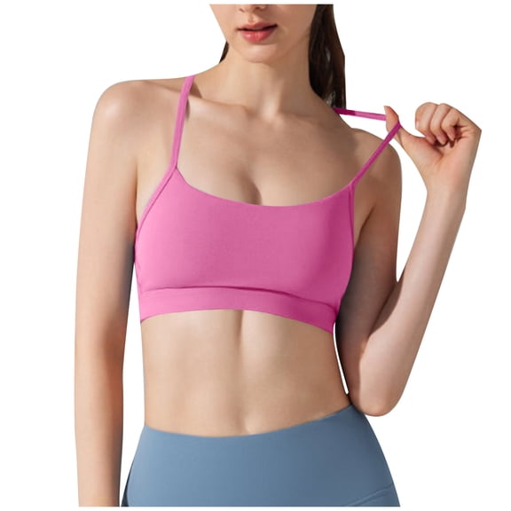 AKOEE Spandex Sport Bra Women Padded Racerback Low Impact Spaghetti Thin Strap Workout Yoga Comfort Bra (S, Pink)