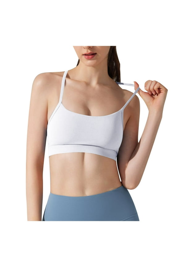 Spandex Sport Bra Women Padded Racerback Low Impact Spaghetti Thin Strap Workout Yoga Comfort Bra (XL, White)