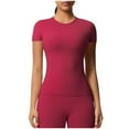thumbnail image 1 of AKOEE Spandex Workout T-shirts Summer Yoga Tops Womens Quick Dry Athletic Short Sleeve Round Neck Tees (S, Red), 1 of 6