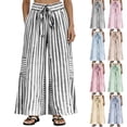 thumbnail image 1 of AKOEE Striped Pants Womens Wide Leg Drawstring Sweatpants Plus Size Lounge Beach Palazzo Trousers with Pockets (2XL, Black), 1 of 8