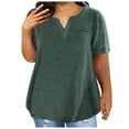 thumbnail image 1 of AKOEE Summer Plus Size Cotton T Shirts Womens Loose Fit V Neck Tops Short Sleeve L-5X Stretch Casual Large Tees (3X-Large, Green), 1 of 1