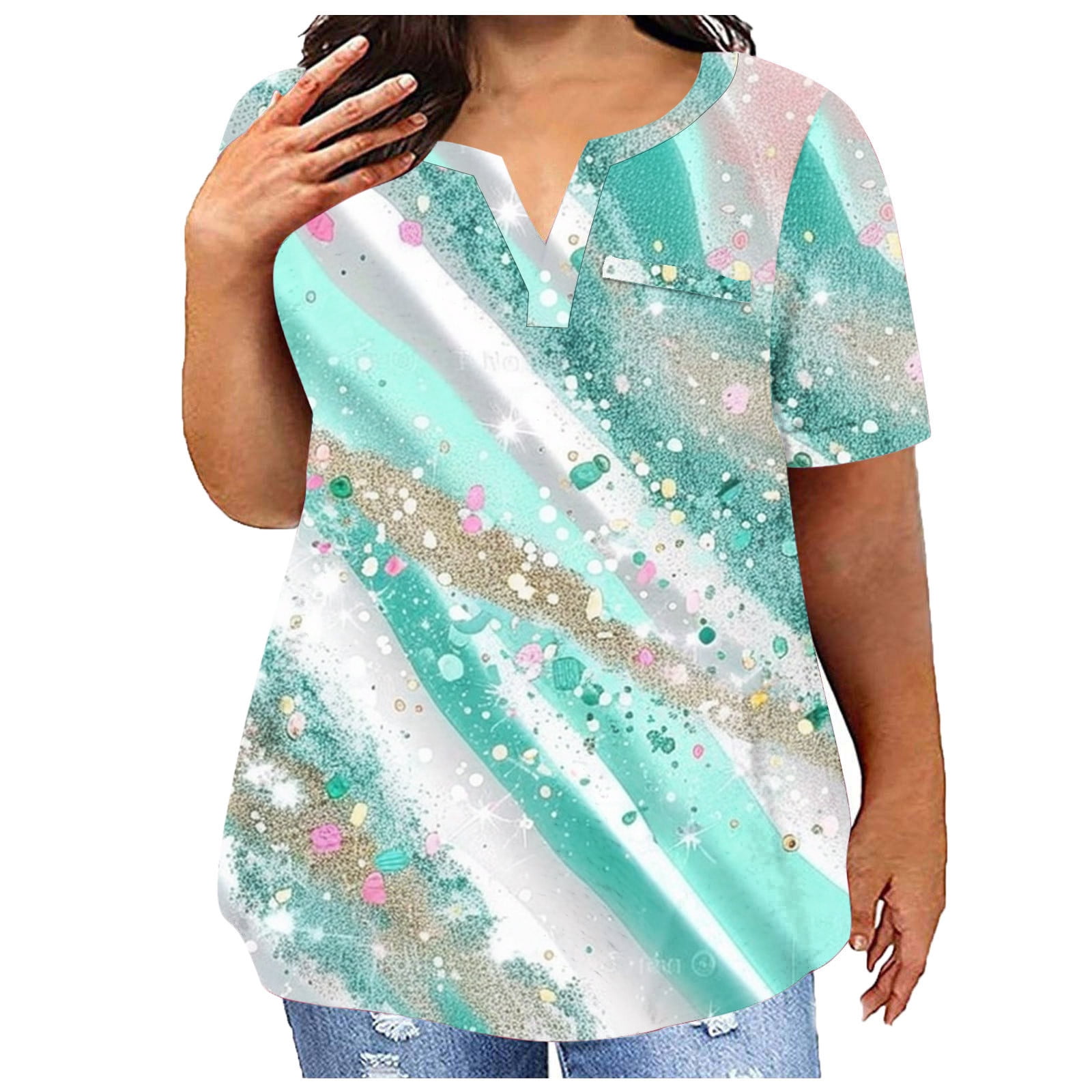 AKOEE Summer Plus Size Cotton T Shirts Womens Loose Fit V Neck Tops ...