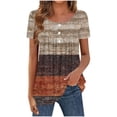 thumbnail image 1 of AKOEE Summer Tops Women Tropical Floral Printed Tee Shirts with Buttons Crew Neck Pleated Tunic T-Shirts Loose Fit (S, Coffee), 1 of 6