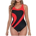 thumbnail image 1 of AKOEE Swimsuit Women One Piece Surfing Competitive Athletic Bathing Suit Colorblock Summer Beachwear (2XL, Red), 1 of 4