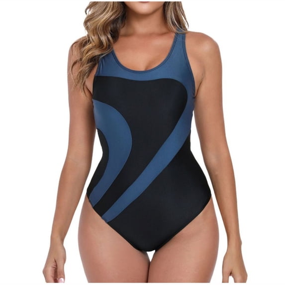 AKOEE Swimsuit Women One Piece Surfing Competitive Athletic Bathing Suit Colorblock Summer Beachwear (XL, Gray)