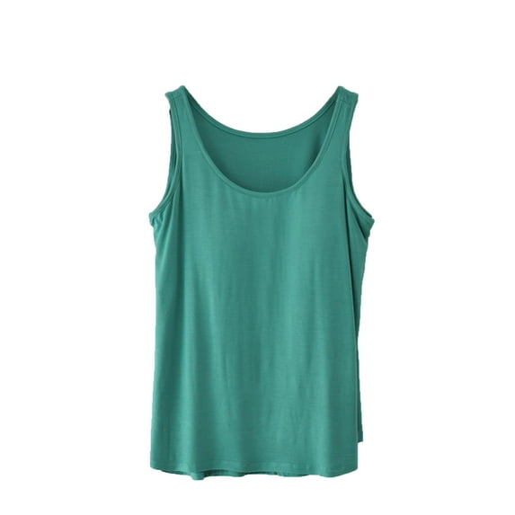 AKOEE Tank Top Women Built in Bra, Ladies Sleeveless Cotton Soft Padded Vest Casual Crew Neck Pajama Shirt Tanks (M, Green)