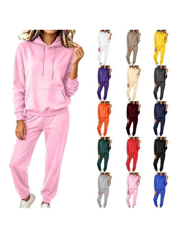Two Piece Sweatsuits for Women Long Sleeve Pullover Hoodie + Joggers Pant Sets Fall Casual Sweat Suits (XL, Pink)