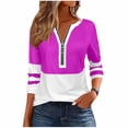 thumbnail image 1 of AKOEE Women 1/2 Zip Pullover Tops Colorblock Striped Long Sleeve S-3XL Lightweight Casual Tshirts Loose Fit, White L, 1 of 7