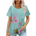 thumbnail image 1 of AKOEE Women Floral Print Tunic Tops Short Sleeve Cotton T-shirts Summer 2025 Crew Neck Pleated Loose Casual Tees (XL, Blue 08), 1 of 5