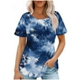 thumbnail image 1 of AKOEE Women Floral Print Tunic Tops Short Sleeve Cotton T-shirts Summer 2025 Crew Neck Pleated Loose Casual Tees (2XL, Blue 04), 1 of 5