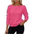 thumbnail image 1 of AKOEE Women Knit Sweaters Boat Neck Hollow-Out Long Sleeve Plain Soft Pullovers Loose Fall Winter Casual Tops (XL, Hot Pink), 1 of 6