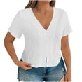thumbnail image 1 of AKOEE Women's Button Up V Neck Shirt Short Sleeve Loose Plus Size Crop Tops Dressy Casual Summer Blouses (XL, White), 1 of 6