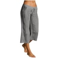 thumbnail image 1 of AKOEE Women's Capri Pants Cotton Linen Lightweight Drawstring Wide Leg Capris Loose Beach Casual Cropped Pants (2XL, Dark Gray), 1 of 8