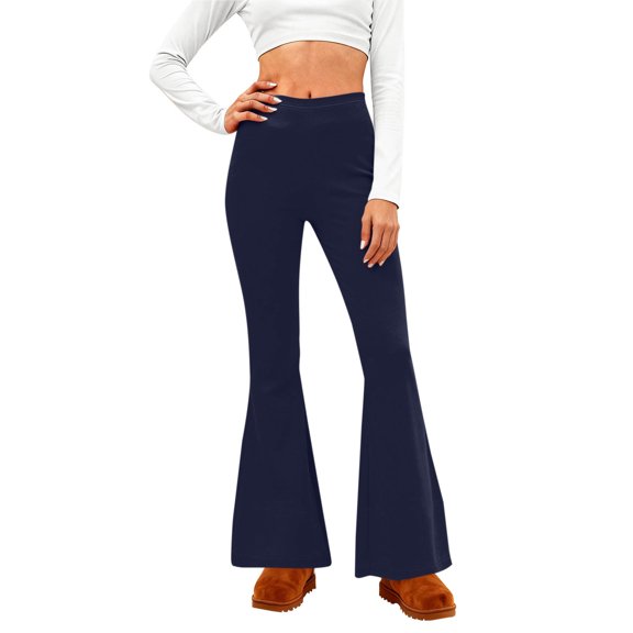 AKOEE Women's Flared Leggings Buttery Soft High Waisted Yoga Bell Bottom Pants Stretchy Workout Trousers (S, Dark Blue)