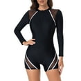 thumbnail image 1 of AKOEE Women's One Piece Boyleg Swimsuit Long Sleeve Sun Protection Athletic Zipper Surfing Bathing Suit UPF 50+ (XS, White), 1 of 7