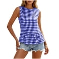 thumbnail image 1 of AKOEE Women's Plaid Tank Tops Button-up Back Sleeveless Crewneck Ruffle Hem Cute Summer Casual Blouses (M, Blue), 1 of 8