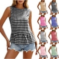 thumbnail image 1 of AKOEE Women's Plaid Tank Tops Button-up Back Sleeveless Crewneck Ruffle Hem Cute Summer Casual Blouses (XL, Black), 1 of 8