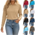 thumbnail image 1 of AKOEE Women's Polos Long Sleeve Collared Golf Sport Shirts Solid Business Casual Tops with Chest Pocket (XL, Khaki), 1 of 4