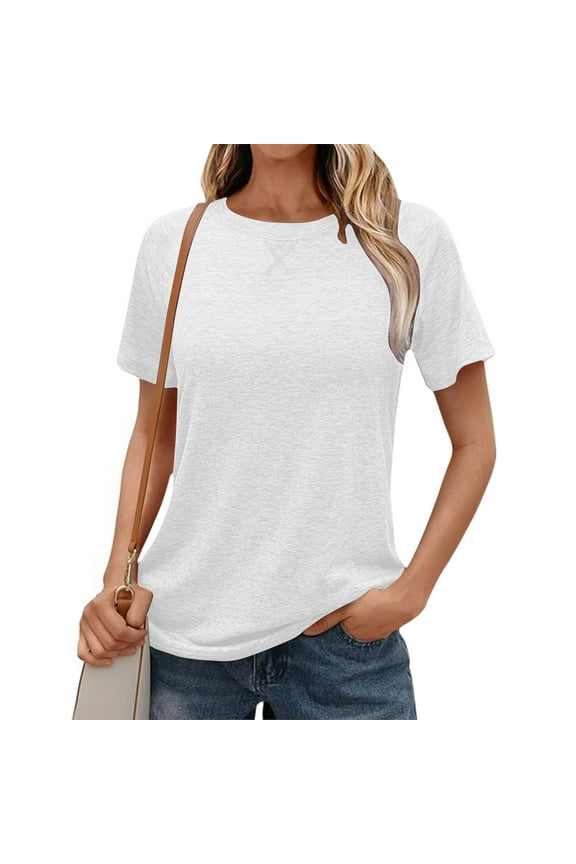 Women's Short Sleeve T Shirts Loose Fit Casual Summer Plain Tshirts Comfy Polyester and Cotton Crewneck Tops (XL, White)