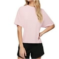 thumbnail image 1 of AKOEE Women's Summer Fashion T-Shirts Plus Size Tops Batwing Short Sleeve Crew Neck Solid Pullover Base Tees (2XL, Pink), 1 of 7