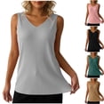 thumbnail image 1 of AKOEE Women's Tank Tops Plus Size Ribbed Knit V Neck Basic Tee Undershirt Soft Sleeveless Base Layer (3XL, Gray), 1 of 8