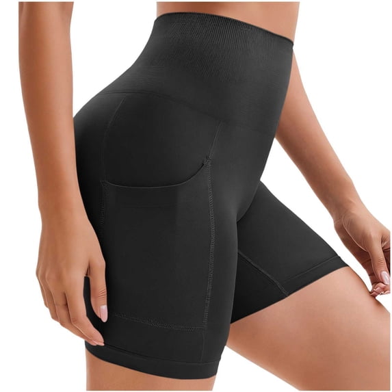 AKOEE Women's Yoga Leggings Shorts High Waist Slim Fit Stretchy Quick Dry Biker Workout Gym Shorts Activewear (XL, Black)