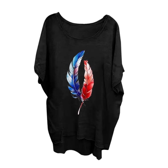 AKOEE Womens 2024 Fashion Oversized Long Tops Summer Casual Crew Neck Bat Short Sleeve Loose Asymmetrical Shirt (Medium, Black 04)