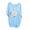 thumbnail image 1 of AKOEE Womens 2024 Fashion Oversized Long Tops Summer Casual Crew Neck Bat Short Sleeve Loose Asymmetrical Shirt (XX-Large, Blue 01), 1 of 4