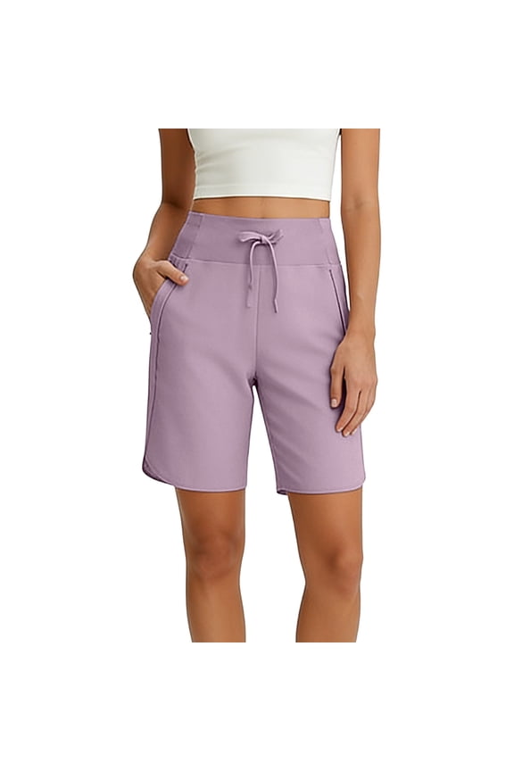 Womens Bermuda Shorts 9'' Athletic Workout Sweat Shorts Stretch Drawstring Long Shorts with Pockets (M, Purple)