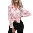 thumbnail image 1 of AKOEE Womens Button Down Satin Shirt Office Work Dressy Casual Lapel Collared Shirts Long Sleeve Business Silk Tops (Large, Pink 01), 1 of 5