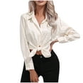 thumbnail image 1 of AKOEE Womens Button Down Satin Shirt Office Work Dressy Casual Lapel Collared Shirts Long Sleeve Business Silk Tops (X-Large, Beige 02), 1 of 5