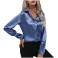 thumbnail image 1 of AKOEE Womens Button Down Satin Shirt Office Work Dressy Casual Lapel Collared Shirts Long Sleeve Business Silk Tops (X-Large, Blue), 1 of 5