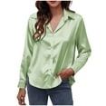 thumbnail image 1 of AKOEE Womens Button Down Satin Shirt Office Work Dressy Casual Lapel Collared Shirts Long Sleeve Business Silk Tops (XX-Large, Green), 1 of 5