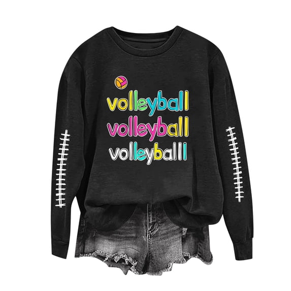 AKOEE Womens Crewneck Sweatshirts Football Printed Loose Pullover Graphic Sweatshirt Long Sleeve Tops Fall (XL, Black|Letter)