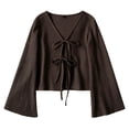 thumbnail image 1 of AKOEE Womens Crop Sweaters Open Tie Front Cardigans Soft Knit V Neck Long Sleeve Casual Spring Fall Blouses (L, Coffee), 1 of 5