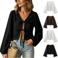 thumbnail image 1 of AKOEE Womens Crop Sweaters Open Tie Front Cardigans Soft Knit V Neck Long Sleeve Casual Spring Fall Blouses (XL, Black), 1 of 8