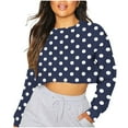thumbnail image 1 of AKOEE Womens Cropped Sweatshirts Long Sleeve Floral/Striped Print Graphic Crewneck Pullover Loose Fall Tops (XL, Navy|Dots), 1 of 5