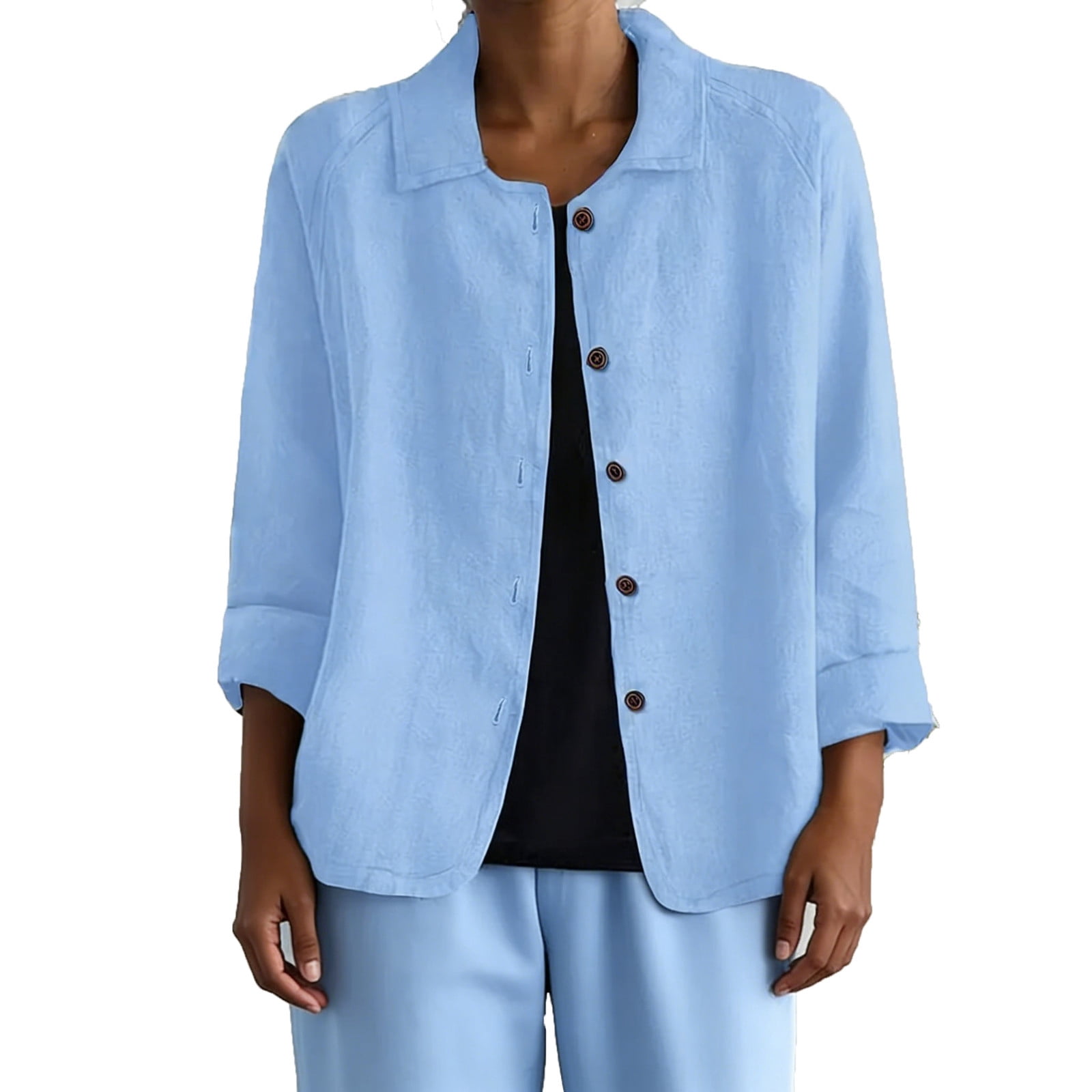 AKOEE Womens Linen Shirts Button Down Long Sleeve Plus Size S-3X ...