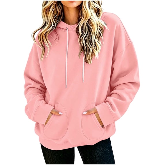 AKOEE Womens Oversized Hoodie with Pockets Plain Hooded Sweatshirts Casual Drawstring Long Sleeve Pullovers (XL, Pink)