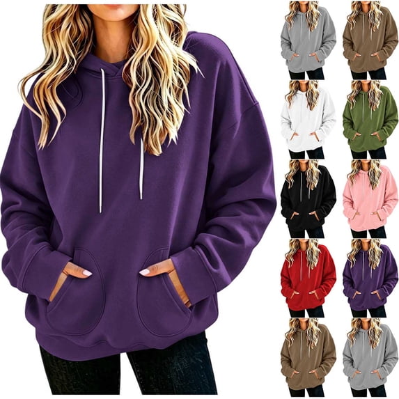 AKOEE Womens Oversized Hoodie with Pockets Plain Hooded Sweatshirts Casual Drawstring Long Sleeve Pullovers (XL, Purple)