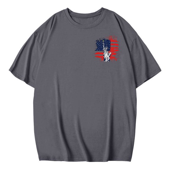 AKOEE Womens Oversized Tshirts Back USA Flag Printed July 4th Outfit Loose Boyfriend Style T-Shirt Summer Tops (L, Gray)