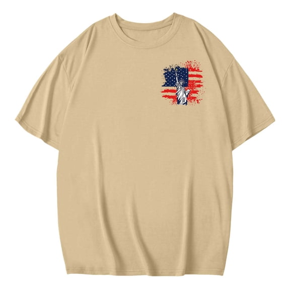 AKOEE Womens Oversized Tshirts Back USA Flag Printed July 4th Outfit Loose Boyfriend Style T-Shirt Summer Tops (L, Khaki)