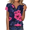 thumbnail image 1 of AKOEE Womens Summer Tops Tie-dye/Floral Printed Graphic Tee Shirt V Neck Short Sleeve Casual Base Tshirts (M, Blue 01), 1 of 6