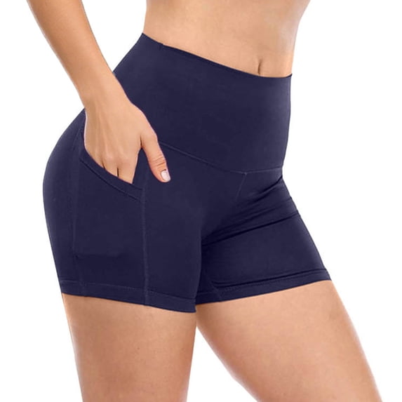 AKOEE Yoga Leggings Plus Size Biker Shorts for Women with Pockets High Waisted Stretch 3'' Gym Shorts (5XL, Navy)