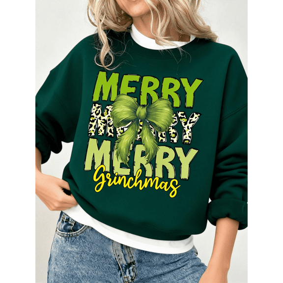 AKOLKOL Christmas Sweatshirts for Women Merry and Bright Sweatshirt Merry Christmas Letter Print Shirt Holiday Crewneck Pullover Tops