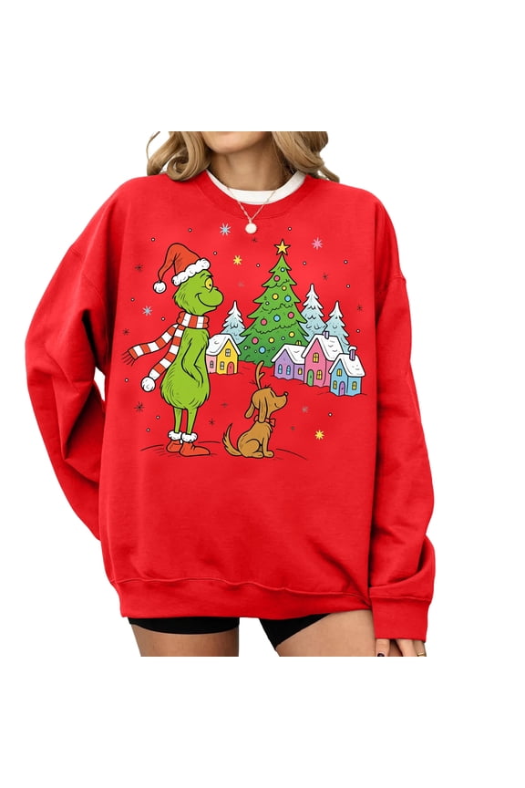 Oversized Christmas Sweatshirt Women Tis The Season Christmas Shirt Xmas Tree Long Sleeve Fleece Pullover Tops